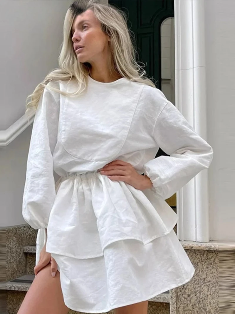 

Fashion Women's Cotton And Linen Waist-Closed Dress Long Sleeve Lace Up Lady Dresses 2025 Summer Loose Female Vacation Vestidos
