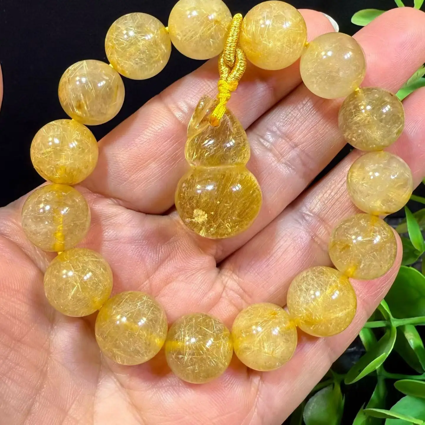 

Natural Gold Rutilated Quartz Titanium Bracelet Cat Eye Pendant 13mm Clear Round Wealthy Woman Men Jewelry Brazil AAAAAAA