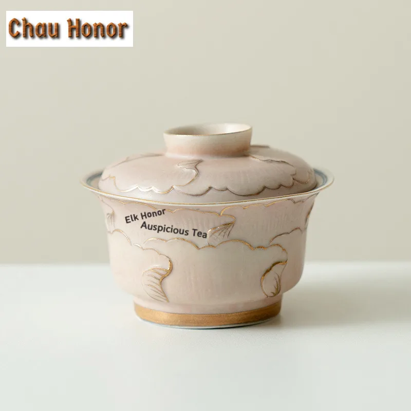 

110ml Gold Drawing Pile Carve Peony Gaiwan Boutique Tea Tureen Household Tea Bowl With Lid Kit Tea Making Cover Bowl Teaware