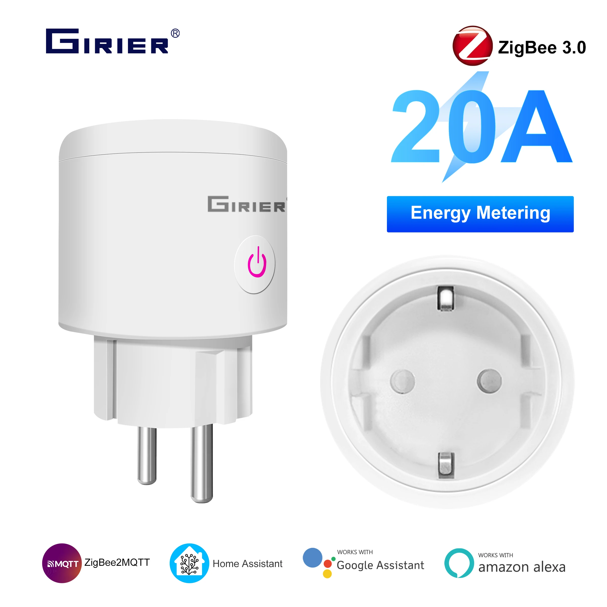 

GIRIER Zigbee Smart Plug 20A Розетка для умного дома ЕС Функция таймера мониторинга мощности 4200 Вт работает Alexa Hey Google Alice