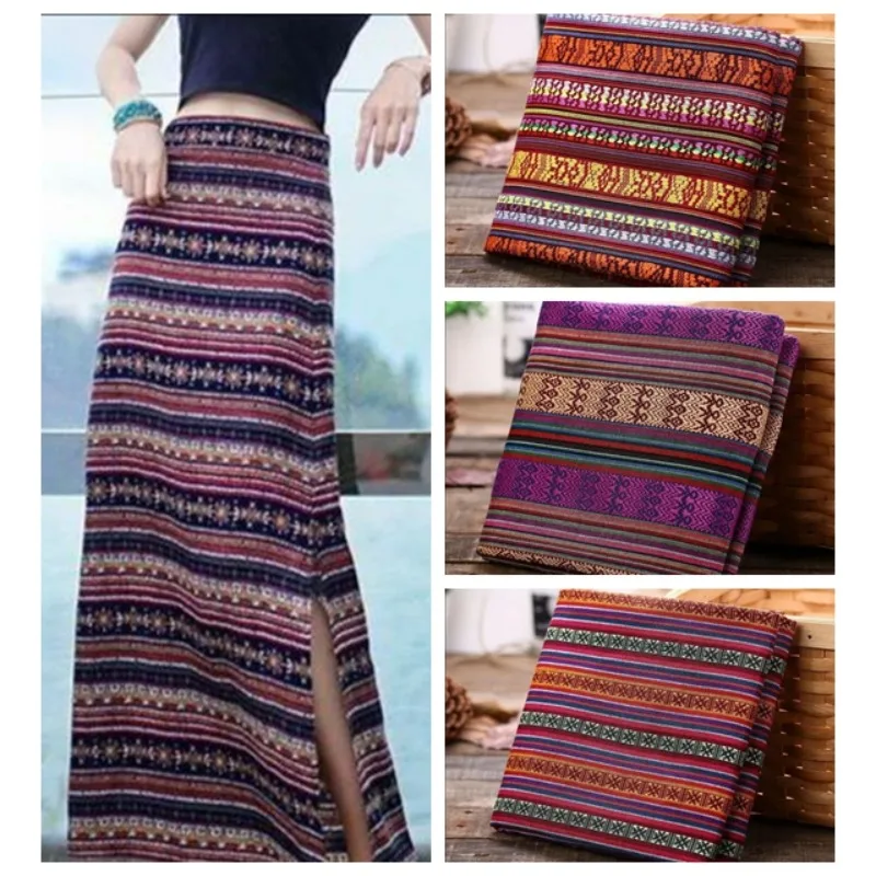 Ethnic Style Jacquard Cotton Linen Fabric Per Meter for Shawls Tablecloth Bag Curtain Pillowcase Sewing Wearable Textile Cloth