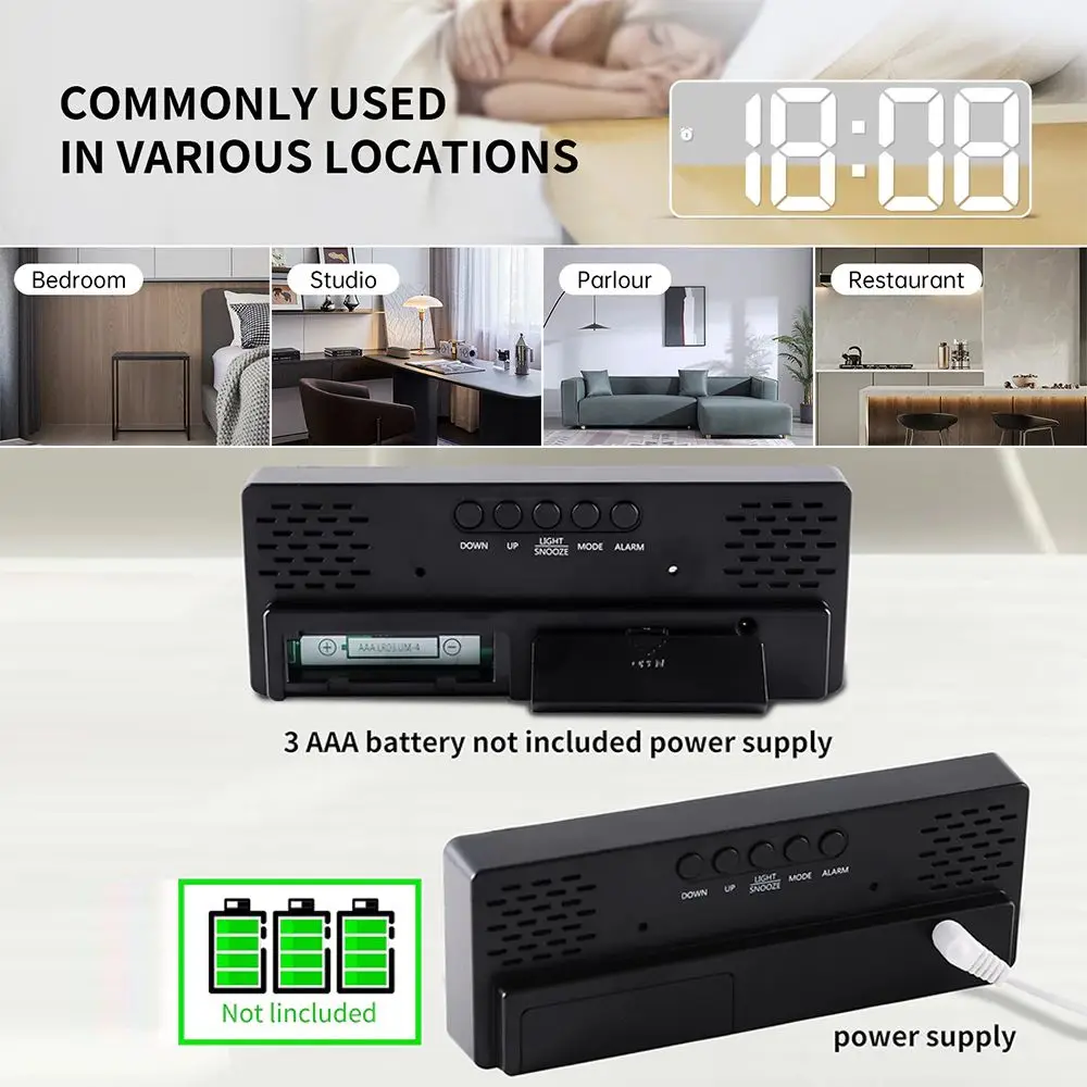 Plastic Voice Control Digital Alarm Clock Dual Alarm Adjustable LED Electronic Alarm Clock