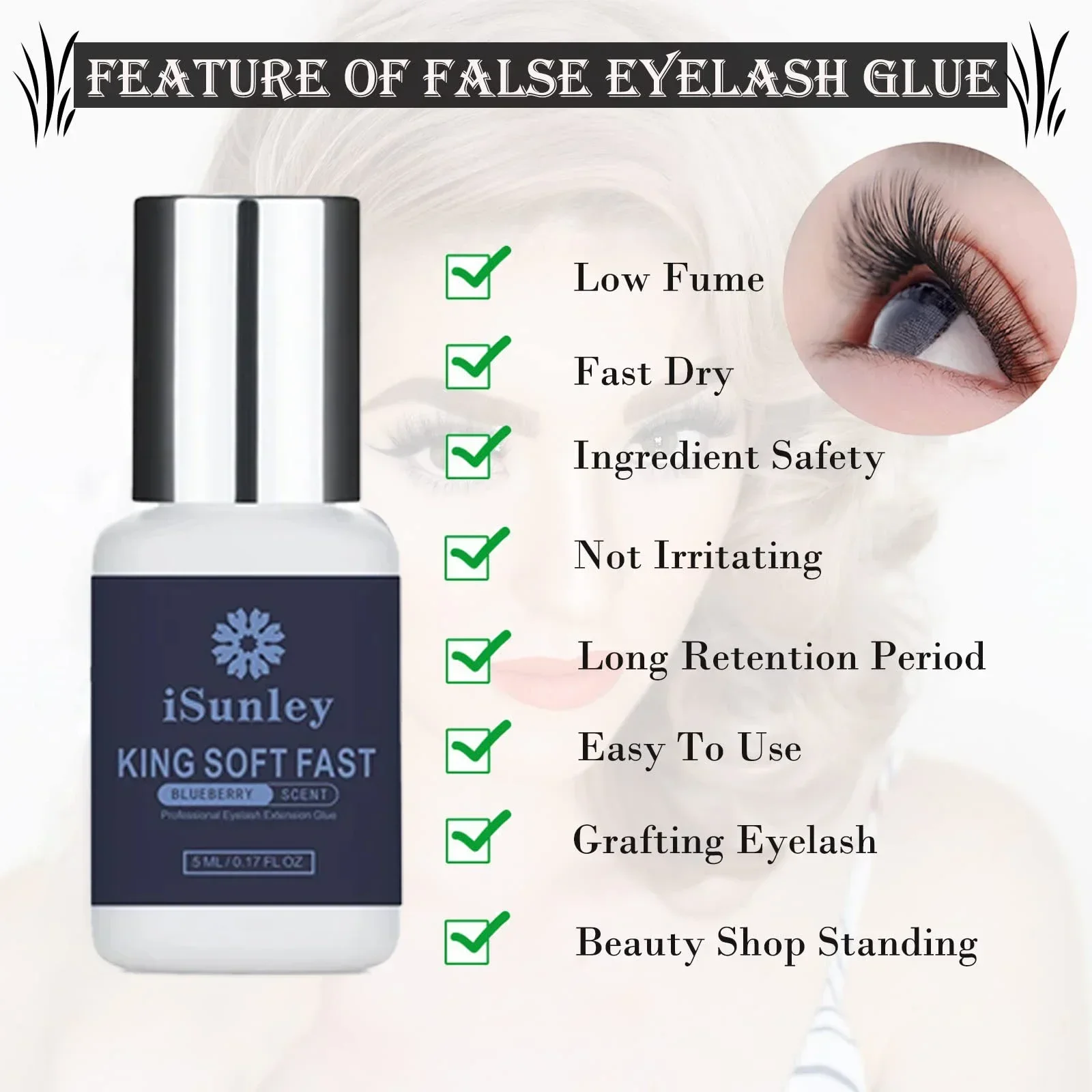 ISunley 2pcs 0.5 Second Fast Drying Strong False Eye Lash Extension Glue Adhesive Retention 5-7 Weeks No Irritant Eyelash Glue