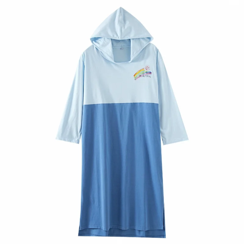 spring-and-autumn-men's-and-women's-knitted-hooded-cloak-long-sleeve-bathrobe-sleeping-robe-loose-home-clothes-cotton-plus-size
