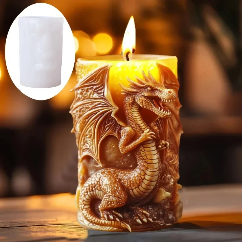 

1Pc Dinosaur Wing Relief Cylinder Candle Silicone Mold Dragon Resin Gypsum Craft Mold