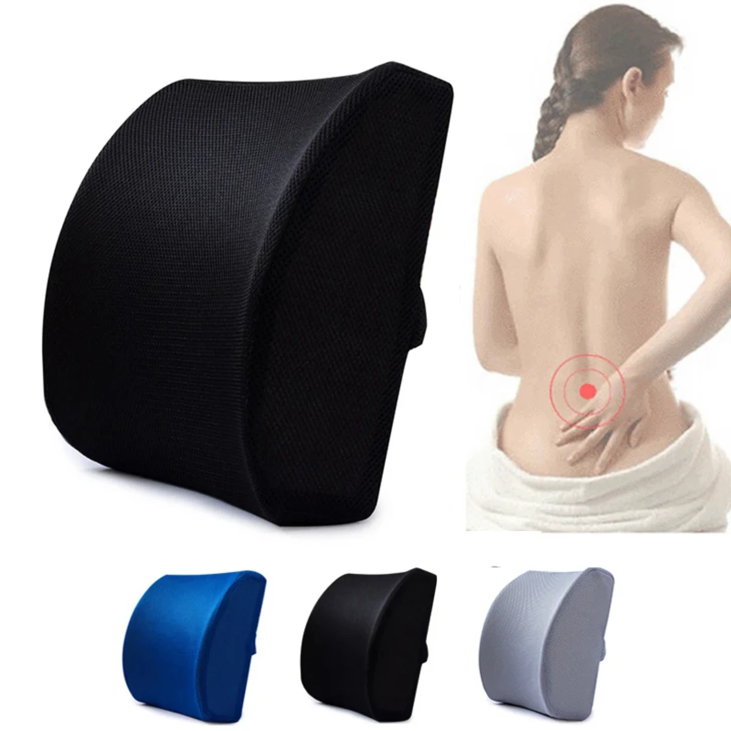 

Back Massager Waist Cushion For Car Chair Home Office Relieve Pain Firm Lumbar Pillow with Extender Strap