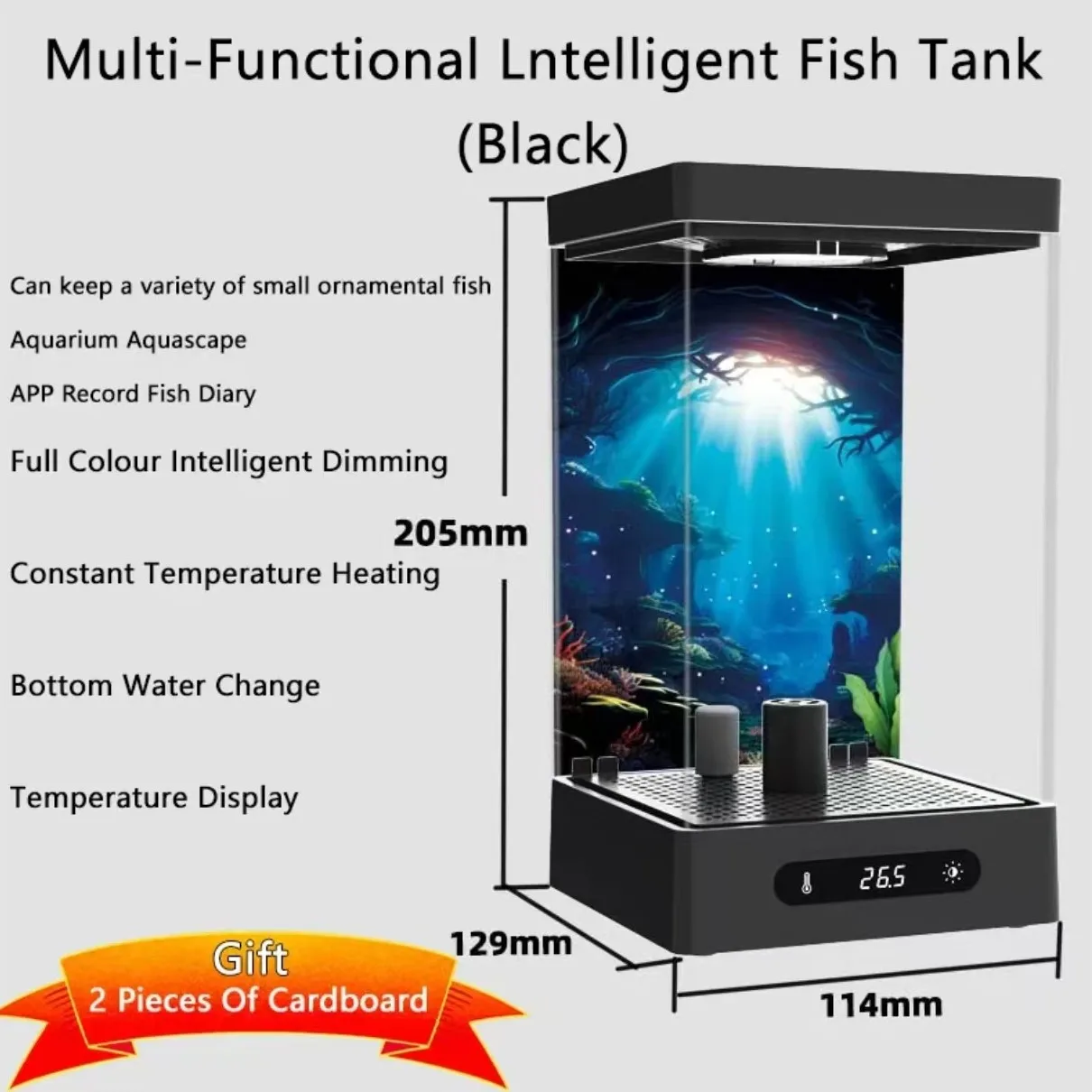 1.6L Betta Fish Tank Desktop Mini Aquarium Light Intelligent Temperature Control Ecological Self-circulating for Desktop Decor