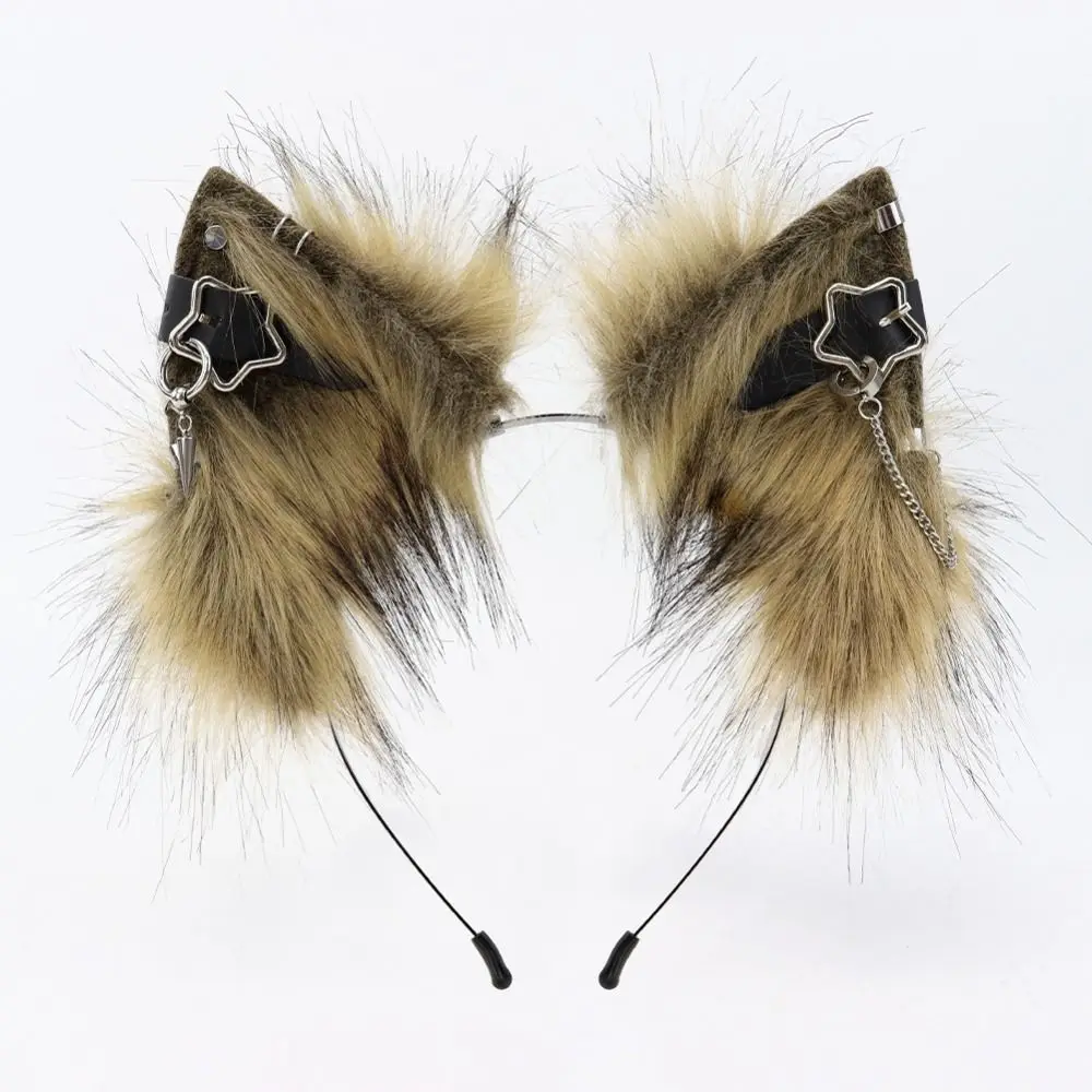Handmade Animal Ear Headband Metal Detail Simulation Design Punk Animal Ears Headband Material Fur Cat Ears Headband
