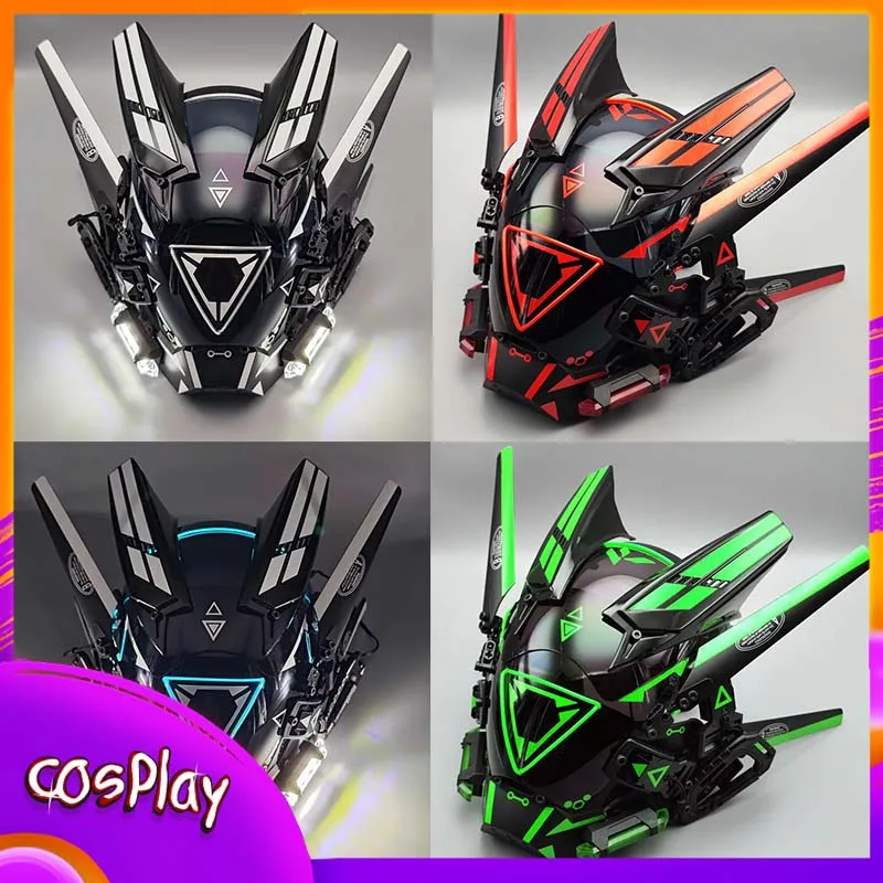 

Cyber Punk Mask Cosplay Costumes Mech Soldier Helmet With Triangle Light Halloween Party Carnival Bar Coser Props Adult Gift