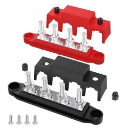 Marine Bus Bar 12V 250A Power Distribution Block 4 Posts Junction Block, M8 M10 Automotive Copper Battery Busbar Terminal Block
