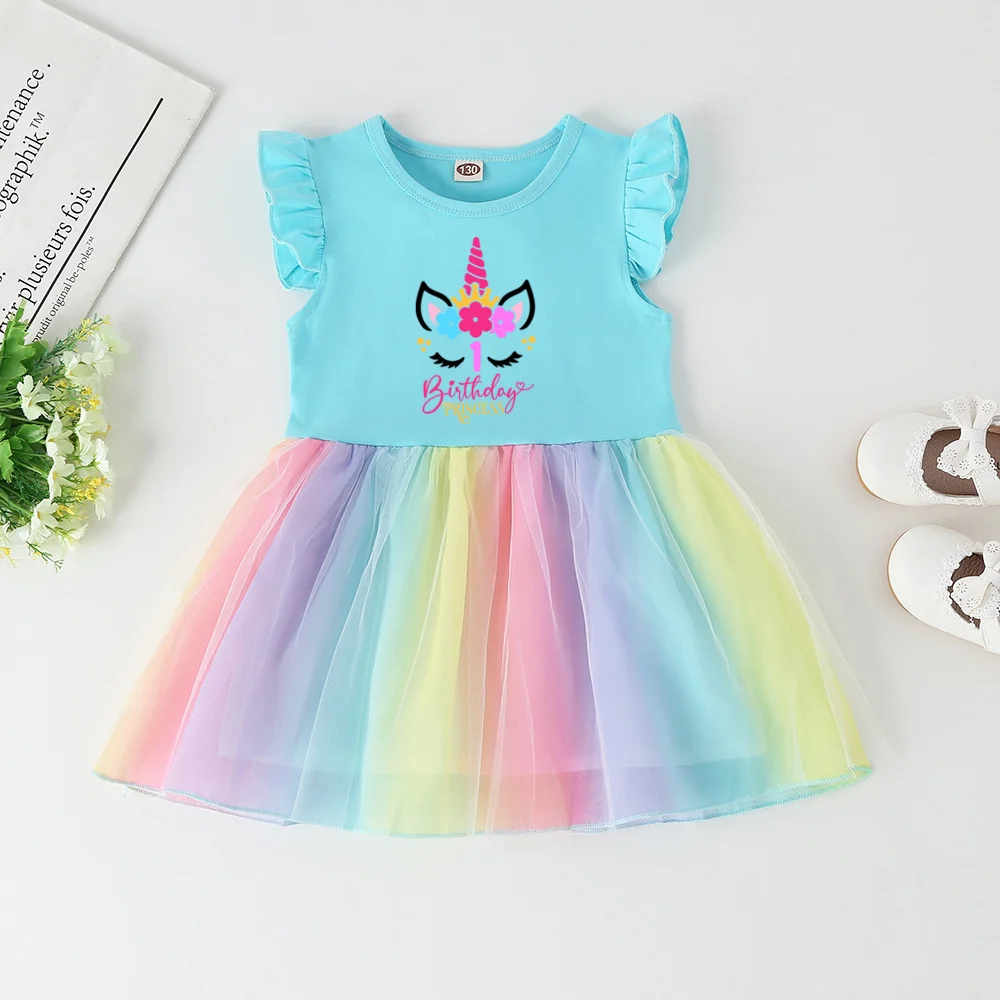 Baby Girl Birthday Princess Dress Cute Unicorn Number Print Girl Dresses 1-4 Years Old Toddler Outfits Girls Birthday Gift