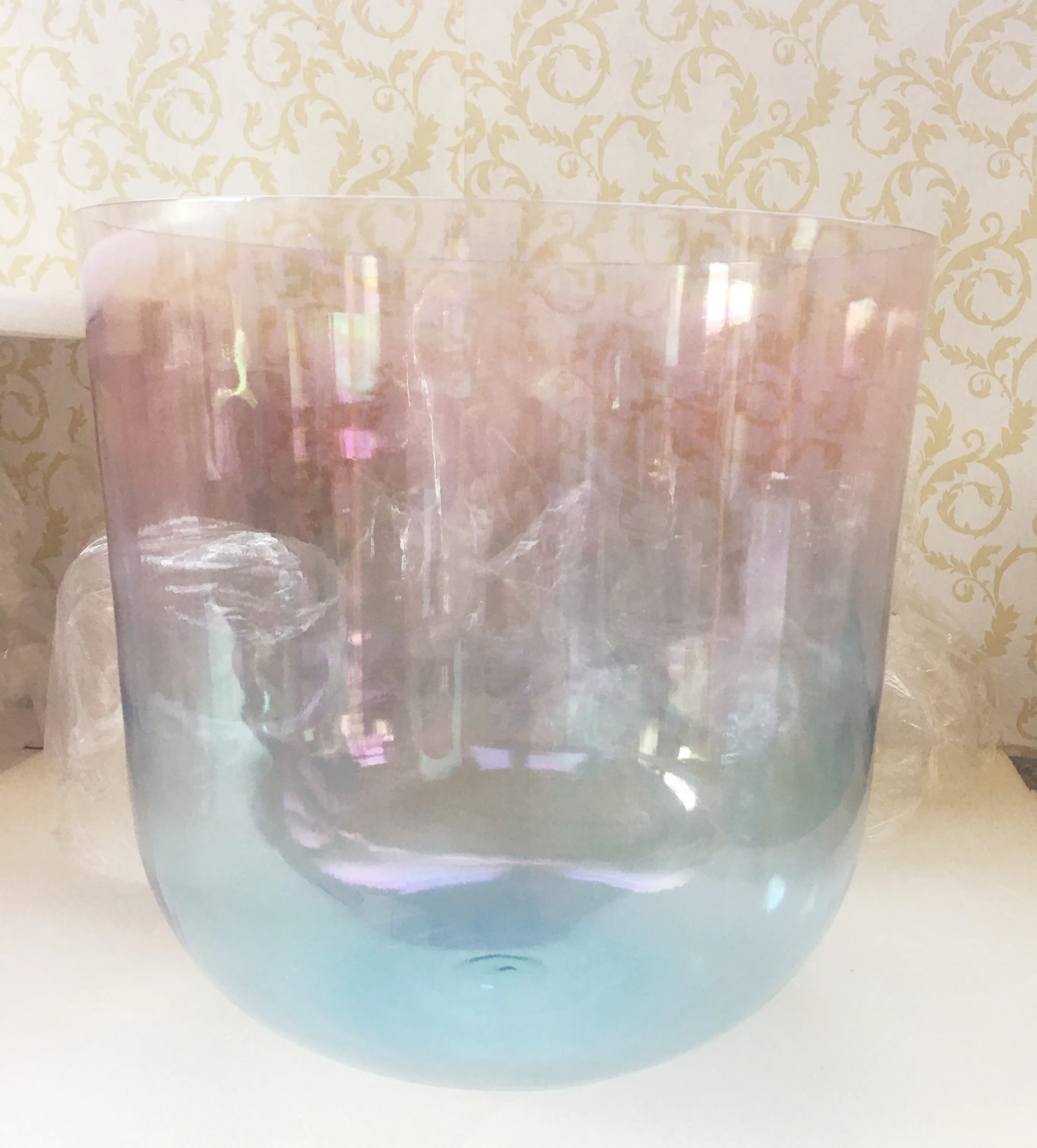 YUN QI QING YIN 9 Inch Magic Color Crystal Singing Bowl 2nd Octave A Note 432Hz Low Frequency Deep Tone Yoga Sound Therapy Percussion Bowl
