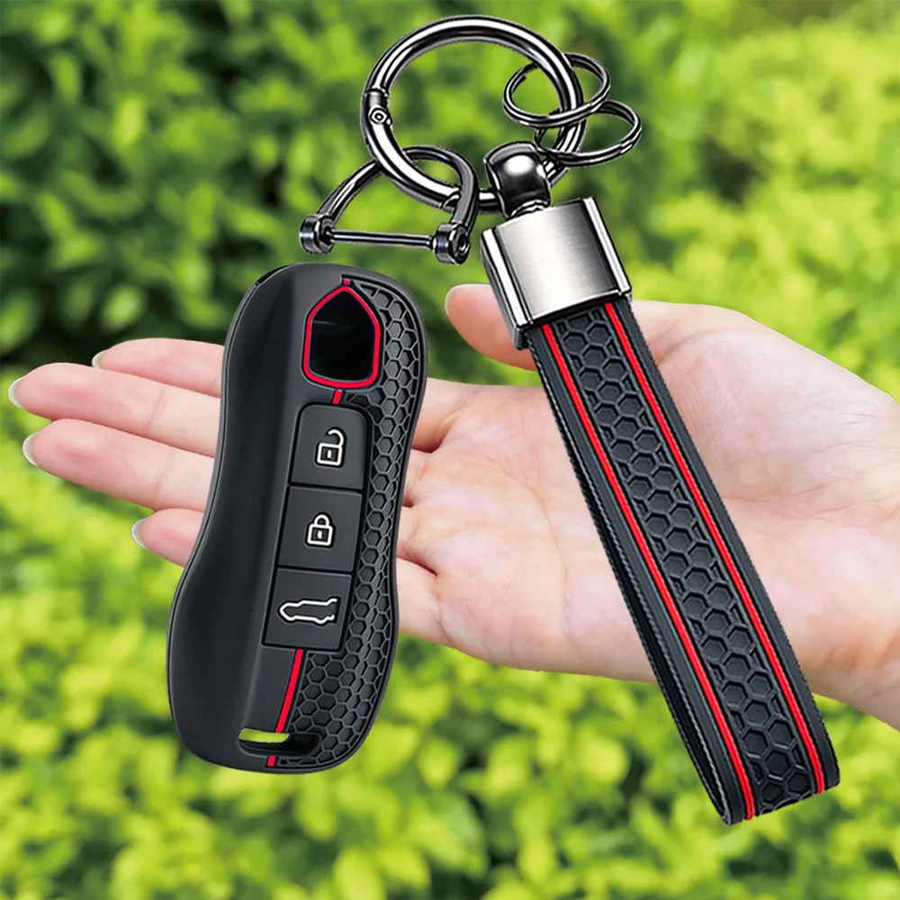 Keychain For Porsche Panamera Cayenne 971 911 9YA Macan Boxster Spyder Carrera Cayman 970 981 991 3 Buttons Car Remote Key Case