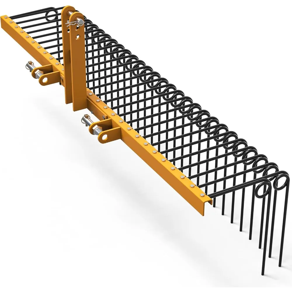 Durable Powder Coated Steel Pine Straw Rake Steel Spring Landscape Rake Attaches to Cat 0 Cat 1,3 Point Hitch for Tractor