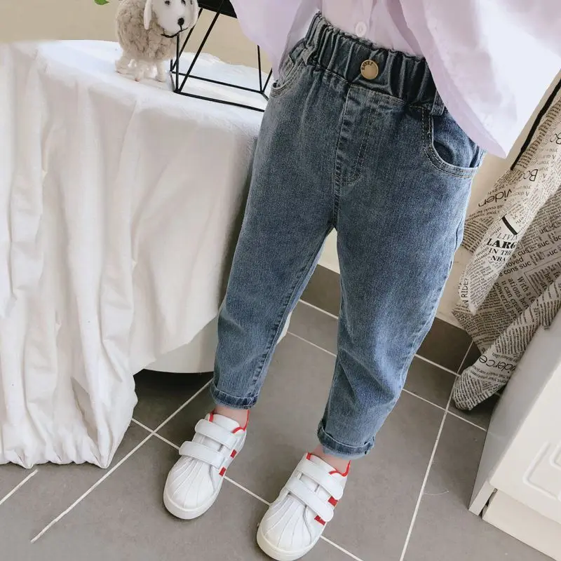 Autumn Korean Children Boys Jeans Solid High Elastic Waist Infant Babys Boys Trousers Loose Toddler Kids Boys Denim Pants 1-8Yrs