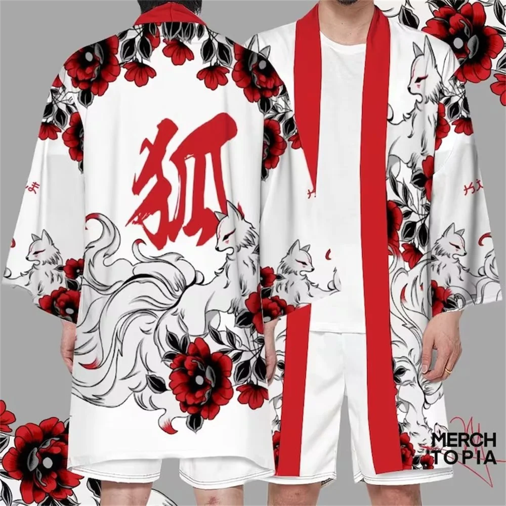 Long Kimono Cardigan Men Women, Traditional Yukata, Cosplay Shirt, Haori Robe, Samurai Asia Clothing, Japanese Style Print