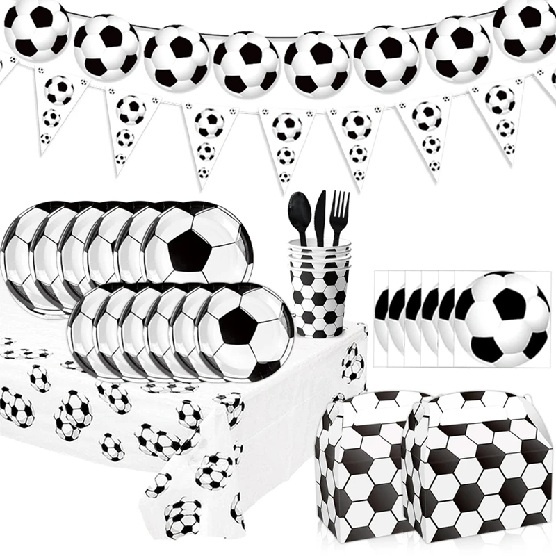 Football Theme Disposable Tableware Set Sport Boy Birthday Party Baby Shower Cake Decor Supplies Soccer Pattern Cup Plate Straw