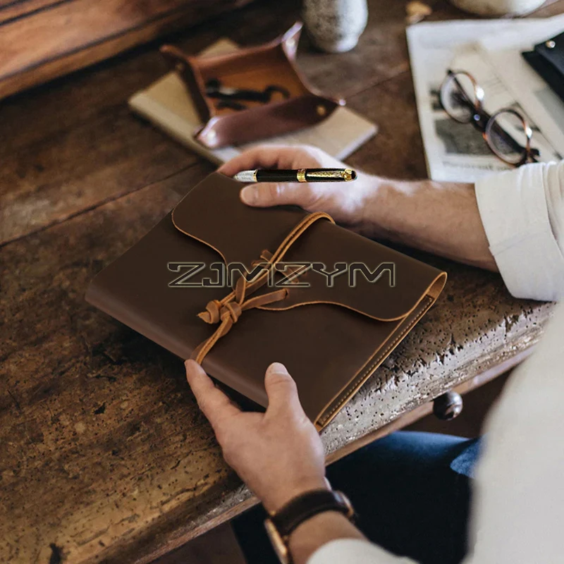 Leather Journal Cover for A5 Hardcover Notebook, Envelope Style Handmade Leather Notebook Protective Cover Case, Strap Closure