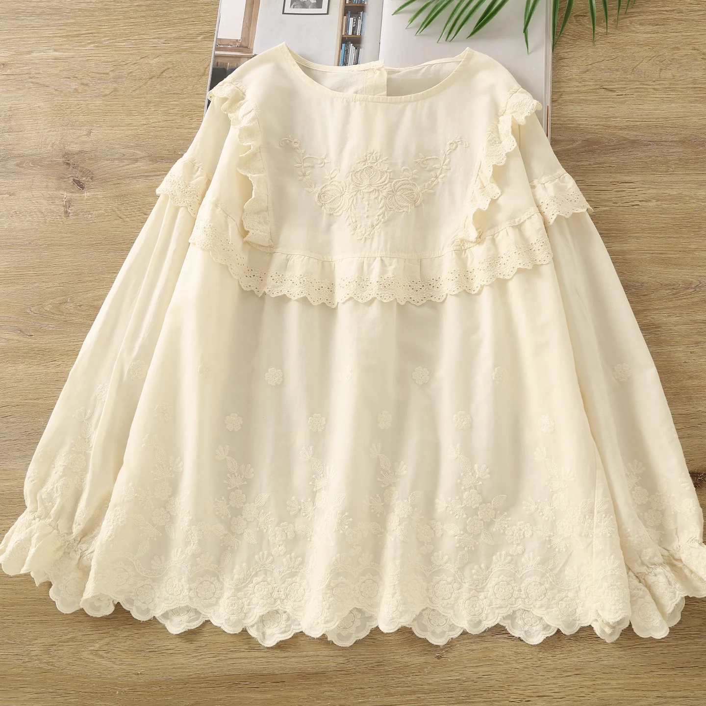 

Kawaii Clothes Mori Girl Japan Style Sweet White Beige Embroider Shirts and Blouses for Women 100% Cotton Victorian Shirts