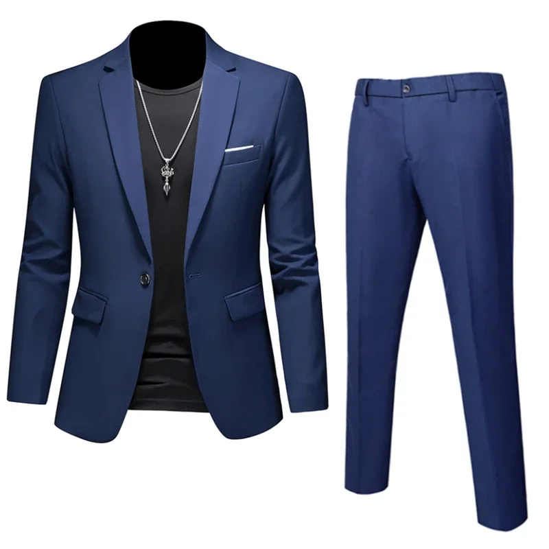 

Plus Size 6XL-M High Quality Business One Button Solid Color Slim Fit Suits 2 Pieces Men's Groom Wedding Social Tuxedos Set