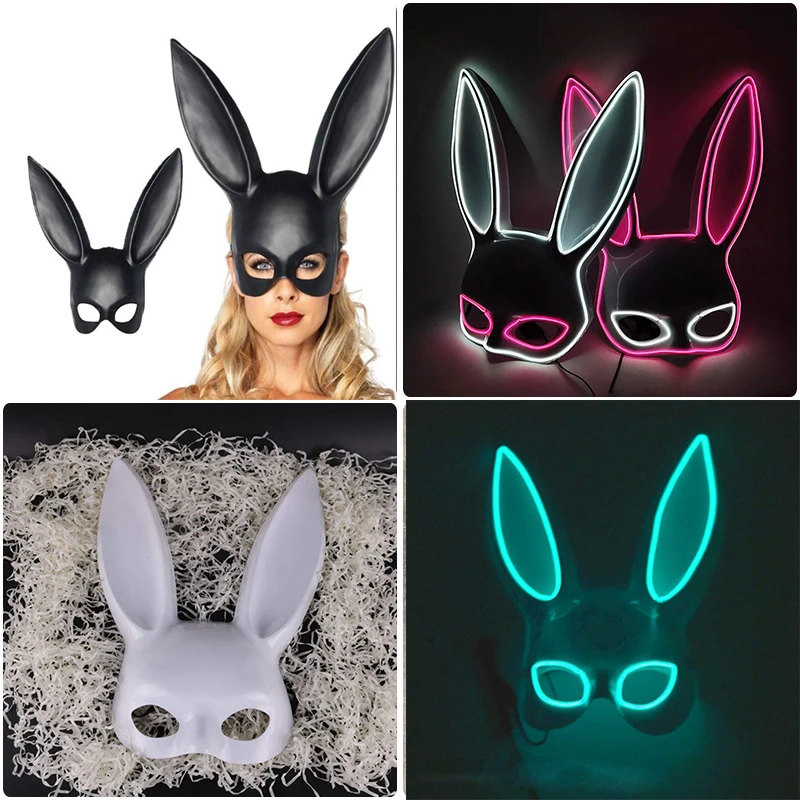 LED Sexy Rabbit Ears Mask Dance Masquerade Cosplay Rabbit Leather Mask Cute Bunny Long Mask For Women Sexy Lady Ears Mask