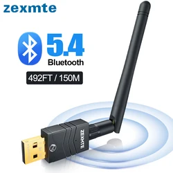 Zexmte USB Bluetooth 5.4 adattatore Dongle 492FT 150M adattatore a lungo raggio per PC Laptop altoparlante Wireless ricevitore Audio trasmissione