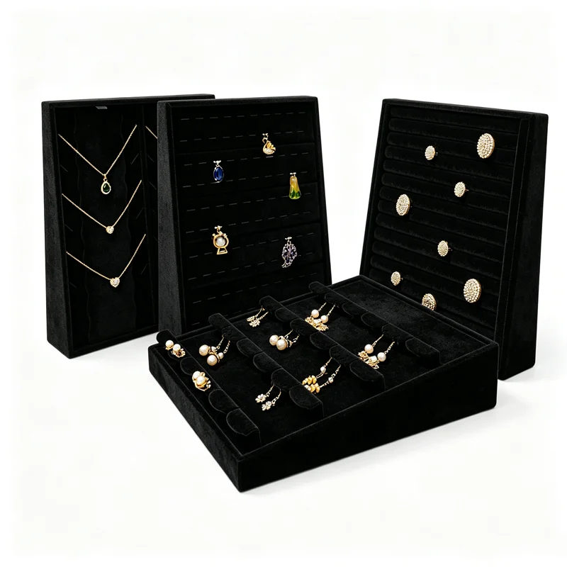 Vertical Velvet and Leather Jewelry Display Stand Large Adjustable Earring Necklace Ring Organizer for Shop Home Vanity Counter - view 4