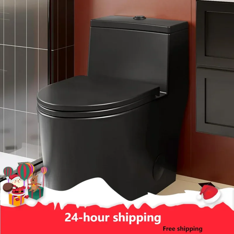 

One Piece Toilet For Bathroom, Elongated Comfortable Seat Height Powerful Dual Flush Toilet, 12" Rough-In Skirted Toilet