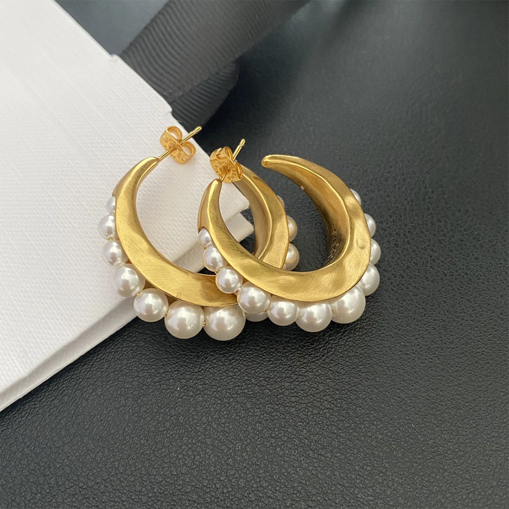 

Báthory Elizabeth 2024 French Designer Golden Pearl Circle Earrings Vintage Luxury Jewelry Hight Quality Party Gift