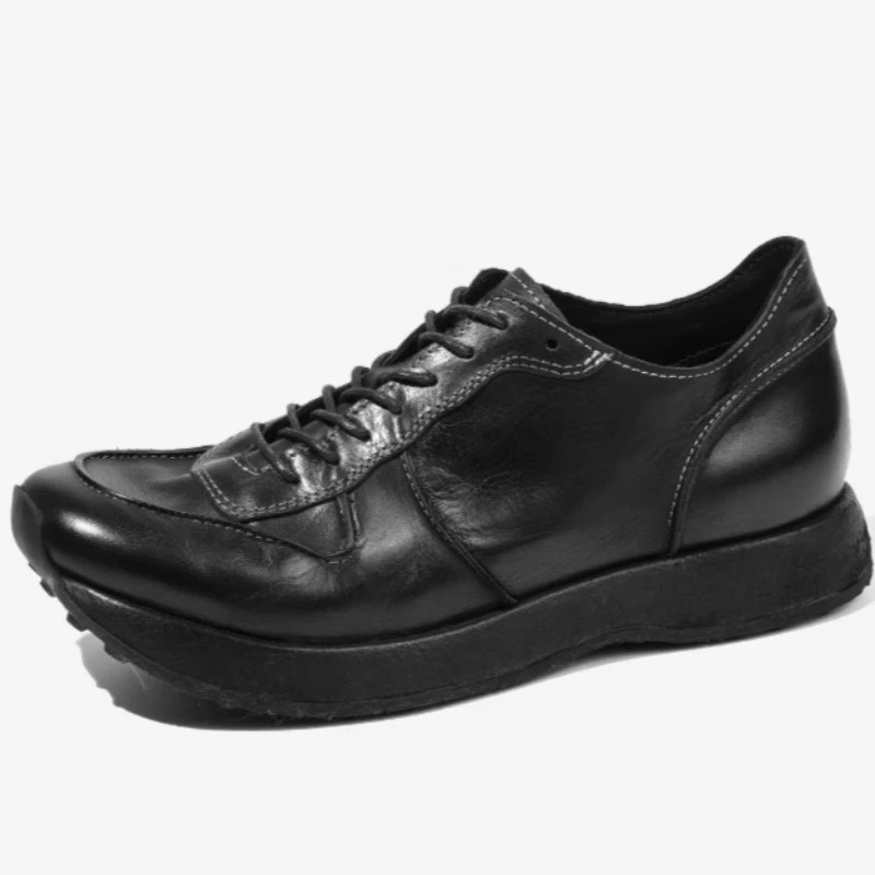 Men's Breathable Comfortable Genuine Leather Hand-sewn Goodyear Casual Sports Shoes England Retro Horseskin Training Shoes for