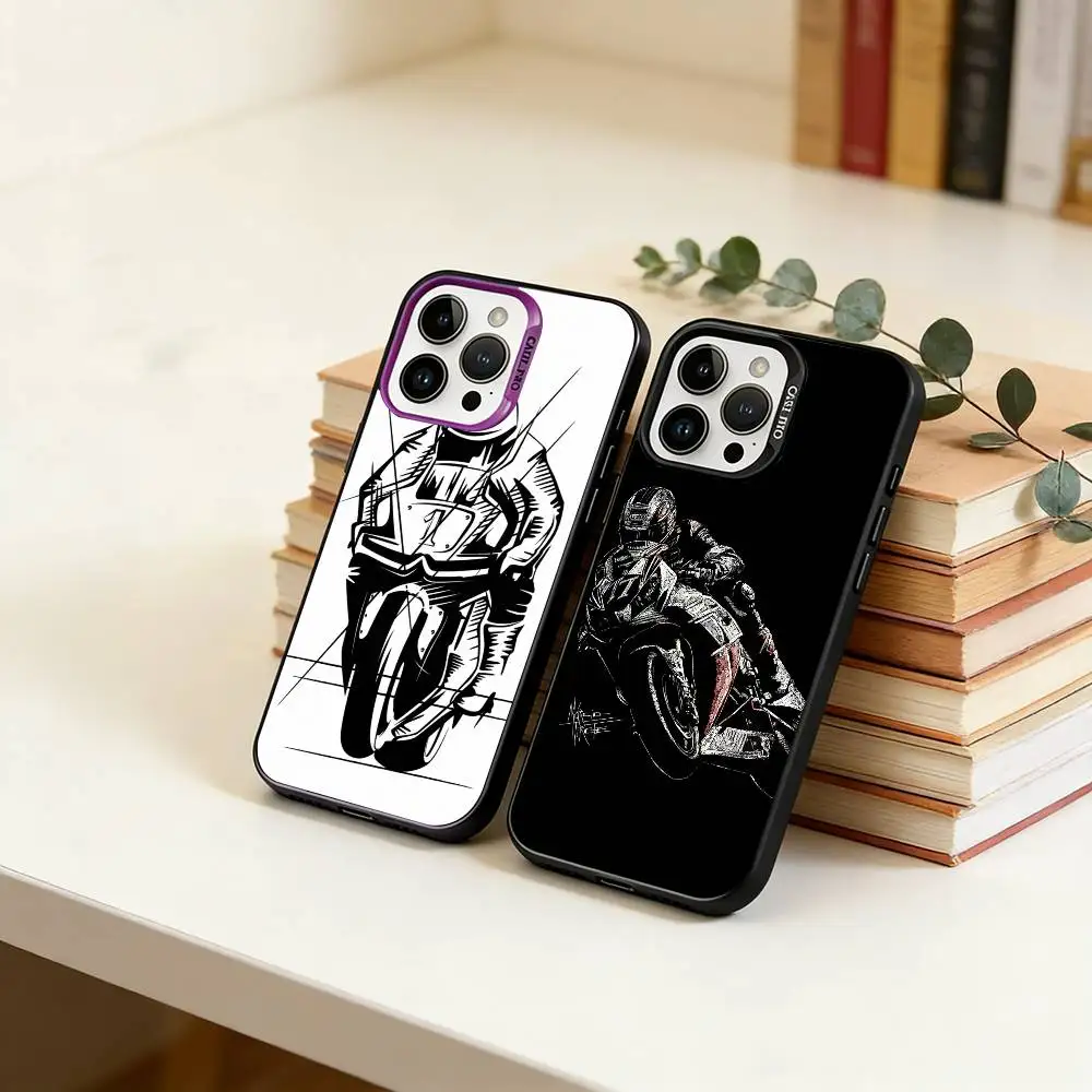 Cool motorcycle rider  Phone Case For iPhone 17,16,15,14,13,12,11 Plus,Pro Max,XS,Colorful Silver Black Cover
