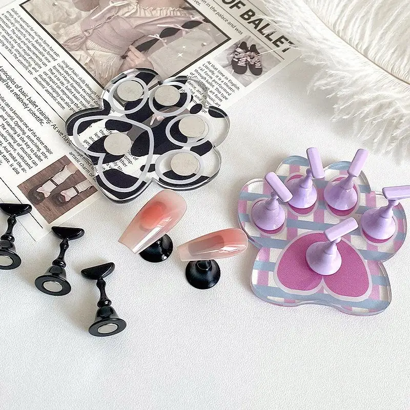 Cat Paw Magnetic Nail Tip Holder Manicure Practice Display Stand Press On Nail Training Showing Shelf Rack