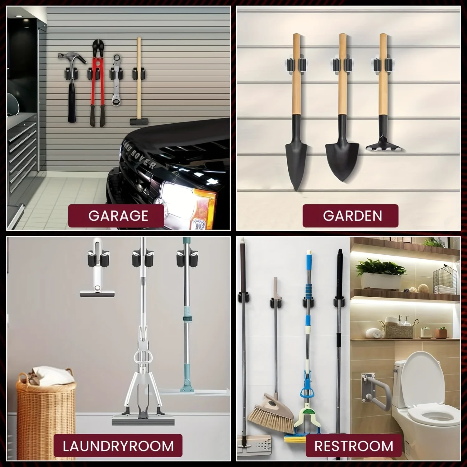 Stainless Steel Wall Mounted Broom Mop Holder, with Screws Included, Suitable for Bathrooms, Offices, Cabinets, Gardens, Garages - view 6