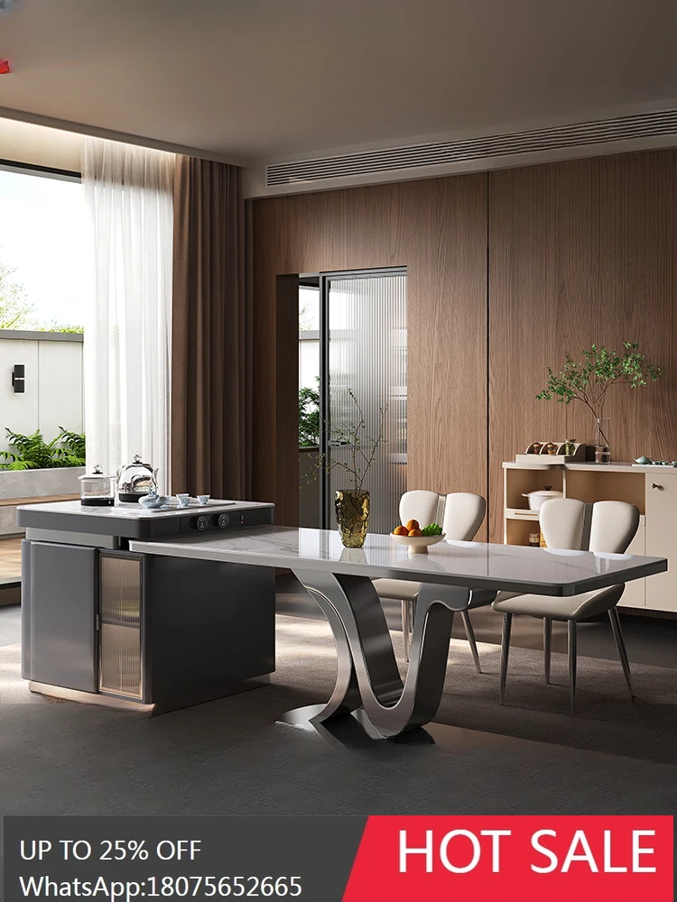 MJY integrated household retractable mobile guide table high-end restaurant Italian light luxury rock slab collapse table