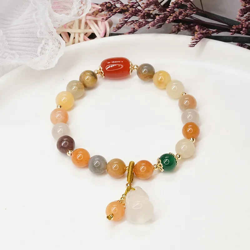 

AngLang Gourd 8mm Natural Chalcedony Bracelets for Women Handmade Jade Beaded Strand Bracelet Female Charm Fashion Jewelry YBR28