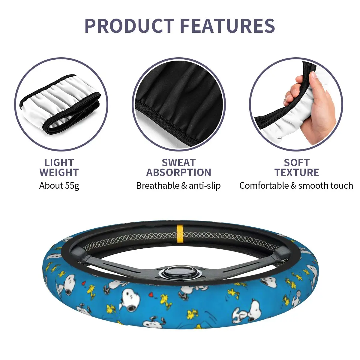 سنوبيس الفول السوداني غطاء عجلة قيادة السيارة 37-38 مطاطا مطاطا اكسسوارات السيارات الديكور الداخلي