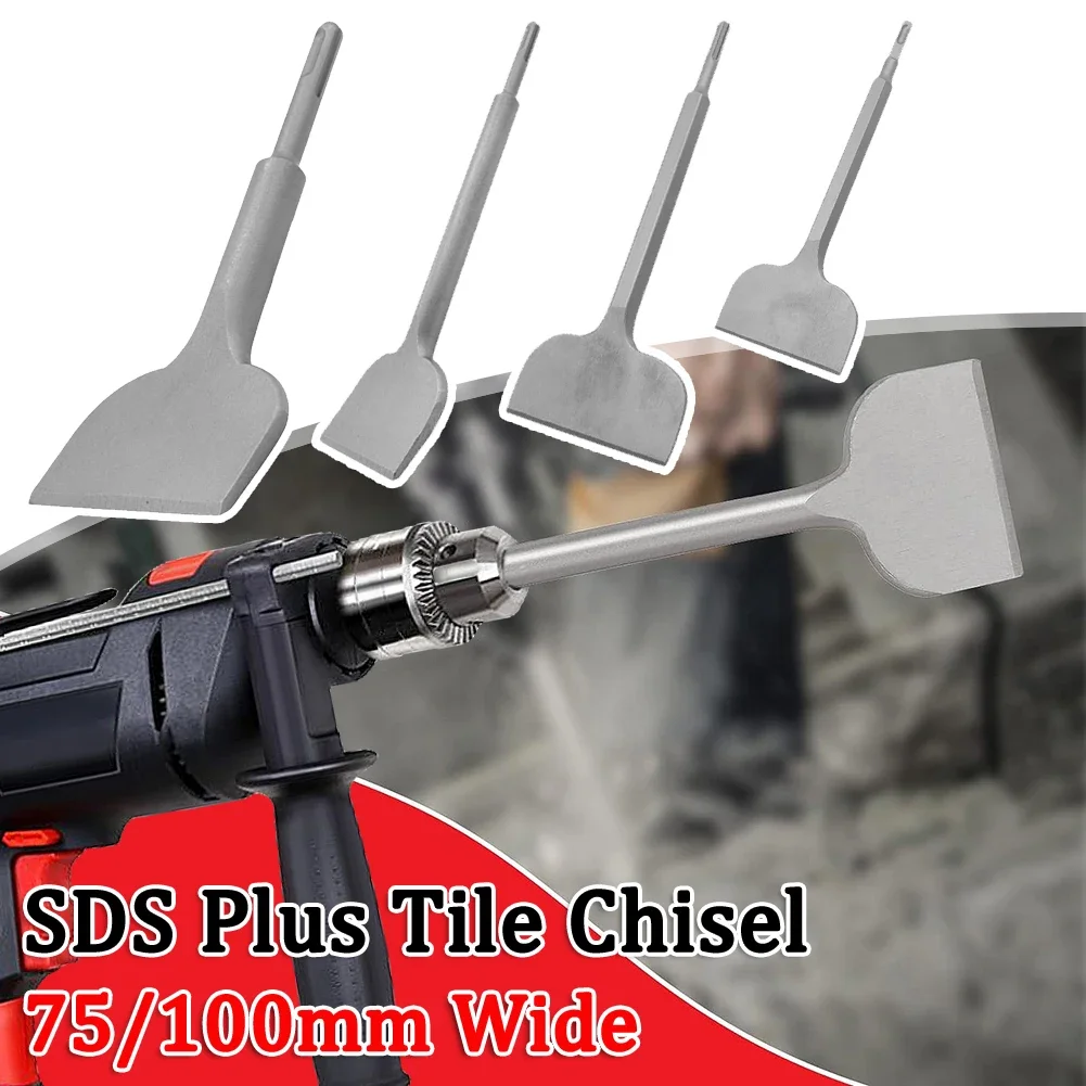 SDS Plus Tile Chisel Cemented Carbide Electric Hammer Chisel Power Tool Accessory 75/100mm Wide Tile Removal Chisel Scraper Bits