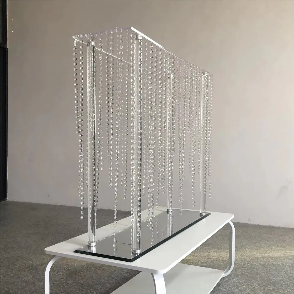 Retail Wedding Centerpiece Decorative Supplies  Rectangular Acrylic Plate Crystal Curtain Flower Rack Ornaments