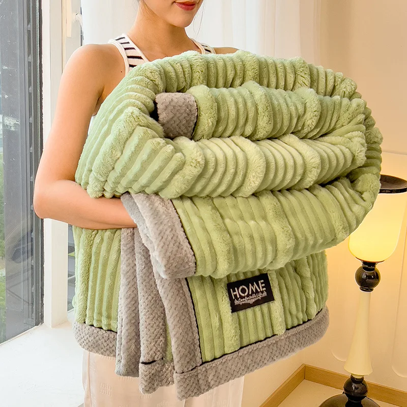Winter Thicken Warm Double-sided Plush Blanket for Bed Double Queen Throw Blanket Home Textiles Bed Sheet Sofa Cover Bed Linens