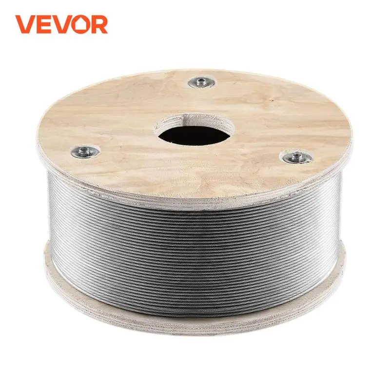 VEVOR 500 1000Feet Steel Wire Cable 316 Stainless Steel Rope 1/8Inch 1760lbs Breaking Strength 1x19 Construction for Home DIY