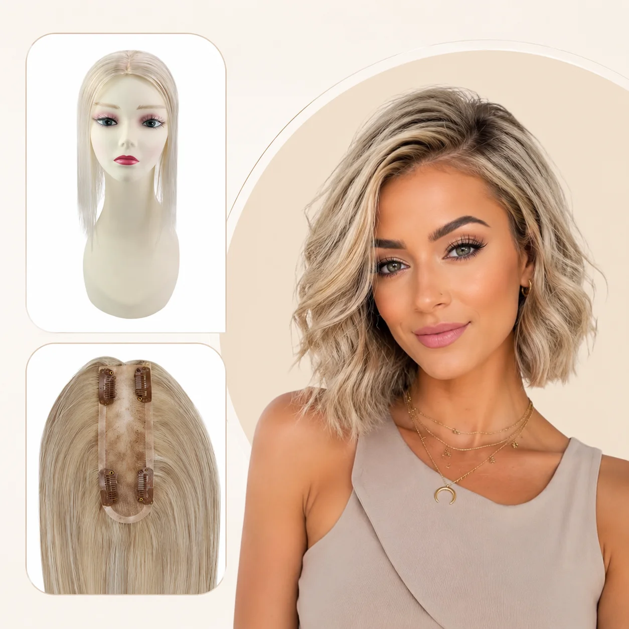 Ugeat Hair Topper Natural Human Hair Mono Base 3x5inch Breathable Women Toupee Invisible Free Part Hair Toppers For Salon