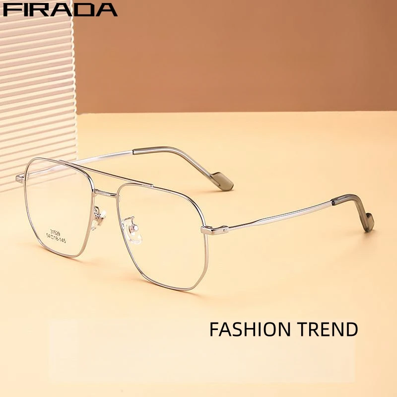 

FIRADA Fashion Luxury Eyeglasses Vintage Double Beam Aviator Glasses Comfortable Prescription Eyewear Frame Men Women 31529JD