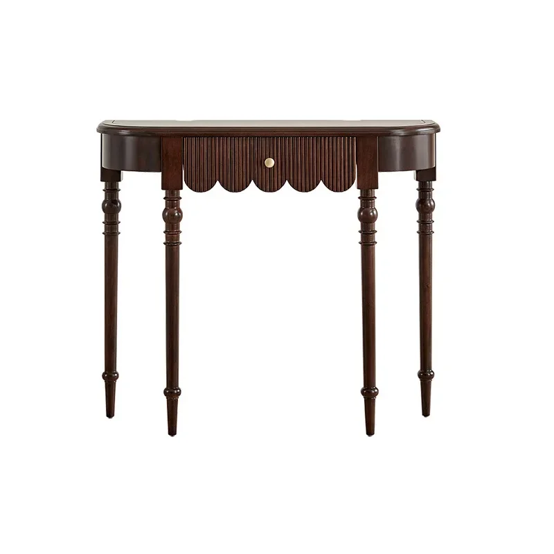 

American retro solid wood semi-round entrance table against the wall entrance cabinet entrance decorative table