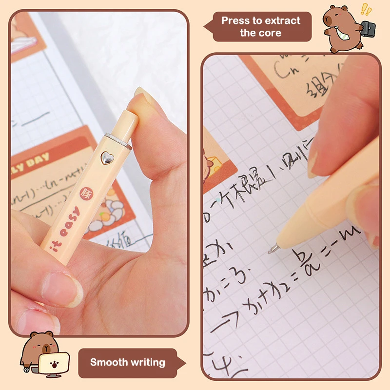 Capybara Quick Drying Gel Pen, Encantador Dos Desenhos Animados, Kawaii Pressionando, Papelaria Estudante, Material de Escritório Escolar, Presentes, 4Pcs