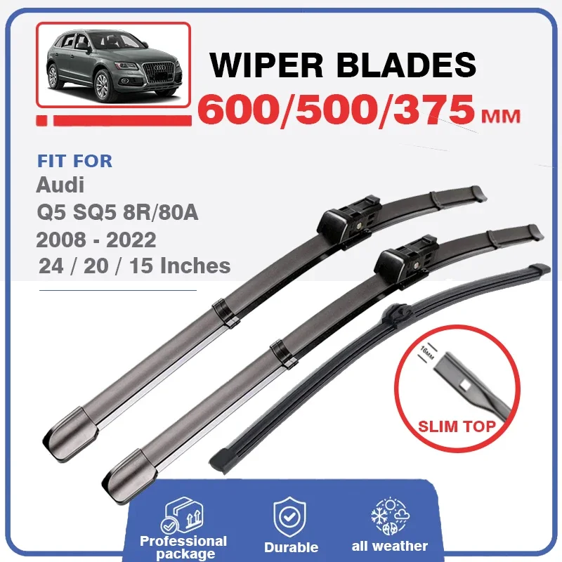 Front Rear Wiper Blades Set For Audi Q5 8R 80A SQ5 MK1 MK2 S Line 2008-2023 Windshield Windscreen 2010 2018 2019 2009 2021 2022