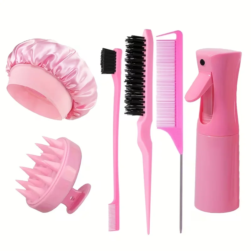 6-teiliges Haarstyling-Set für Damen, 6,76 oz Sprühflasche, Kantenkamm, 3 Volumenbürsten, Kamm mit feinem Stiel, Muttertagsgeschenk – Detail 1