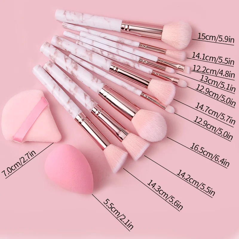 10 Pcs Marble Makeup Brushes Premium Synthetic Kabuki Foundation Blending Face Powder Blush Concealers Eye Shadows Brushes