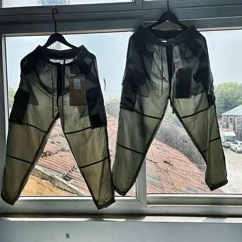 Quick-drying Casual Cargo Pants Men Elastic Waist Sports Gym Sweatpants Summer Fitness Breathable Black Pants Men's Clothing