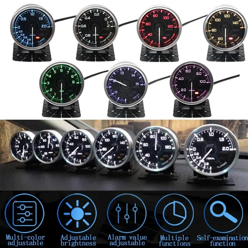 

Def* Advance A1 60mm 7 Color 3.0bar Turbine Boost Gauge Tachometer Water Oil Temp Pressure Voltmeter Vacuum Car Mechanical Meter