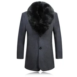 Autumn and winter new mid-length woolen coat men's casual coat plus fleece thickened trench coat men